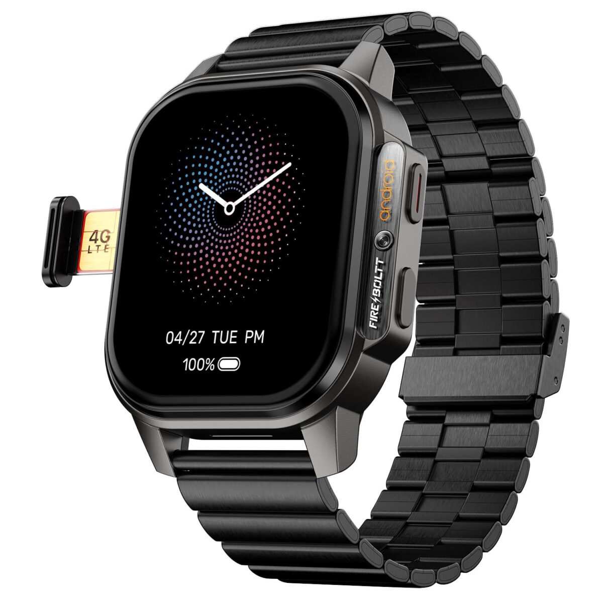 Fire-Boltt Snapp Smart Watch, Selfie Camera, 4G Nano-SIM Slot, 54.1mm AMOLED Display, Play Store- Unlimited apps, 1000mAh Battery, 2GB/4GB RAM + 16GB/64GB ROM (Jet Black Luxe)