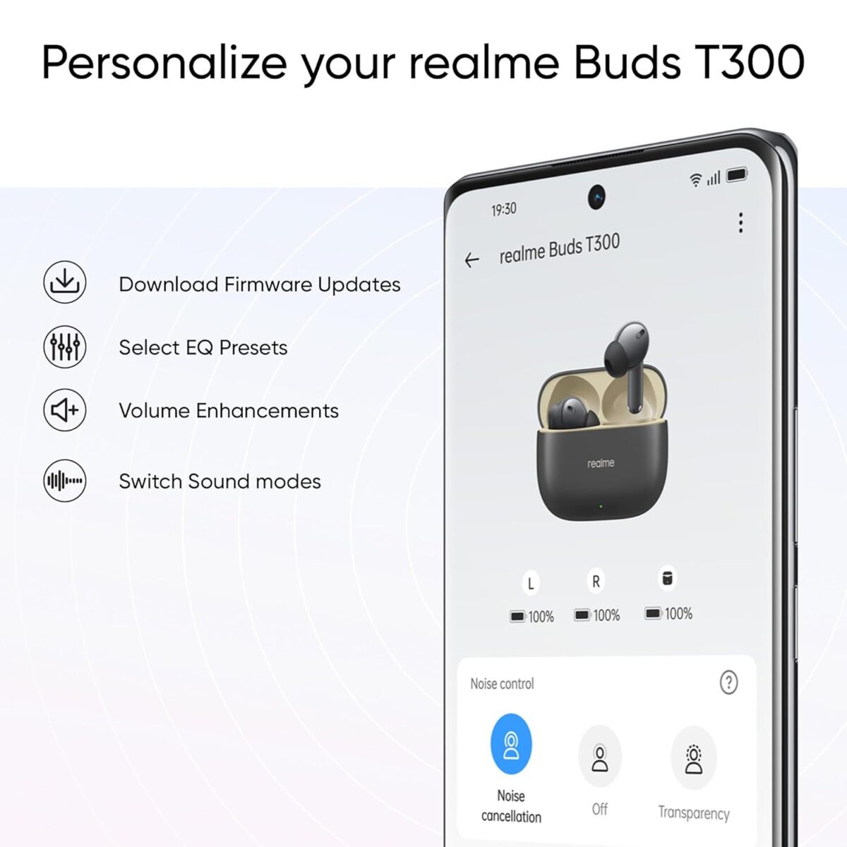 realme Buds T300 TWS earbuds with 40H Play time,30dB ANC, 360° Spatial Audio with Dolby Atmos, 12.4 mm Dynamic Bass Boost