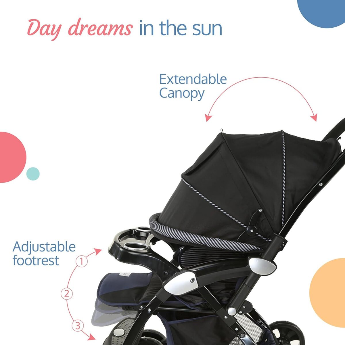 LuvLap baby stroller, Pram for baby with 5 point safety harness, Spacious Cushioned seat with Multi level seat recline,