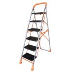 6 Step Orange Diamond Folding Ladder with Wide Steps 6 Steps 6.1 FT Ladder - Made in India, Alloy Steel