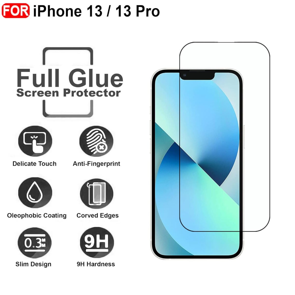 iPhone 13/13 Pro Tempered Glass | Screen Protector Full HD Quality Tempered Glass Anti-Scratch Edge to Edge Coverage (Black)