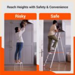 Bathla Advance Carbon - 6 Step Foldable Aluminium Ladder with Scratch Resistant Smart Platform and Sure-Hinge Technology (Orange)