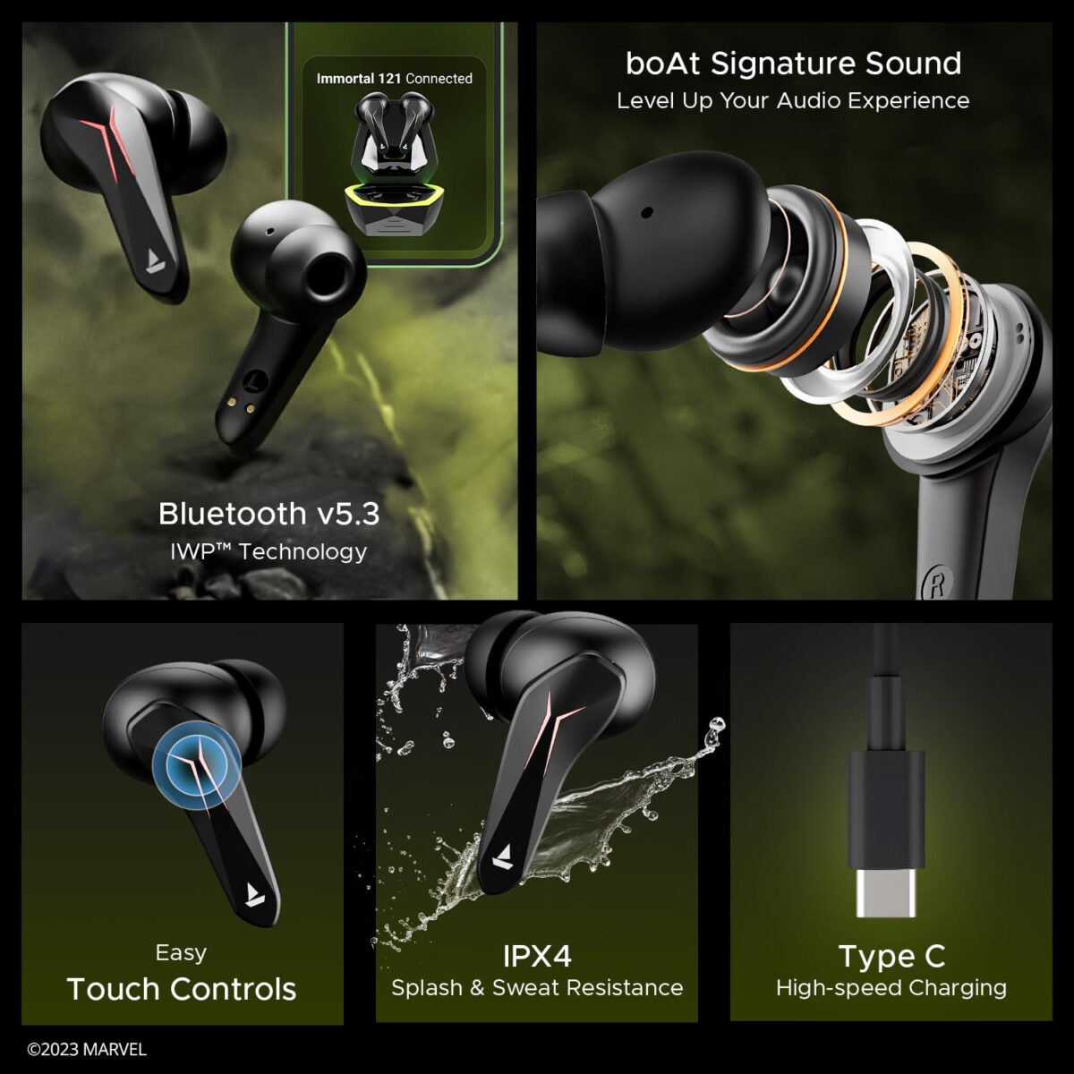 boAt Immortal 121 Hulk Edition in Ear TWS Gaming Earbuds with Beast Mode(40ms Low Latency), 40H Playtime, ASAP Charge (4 color options)