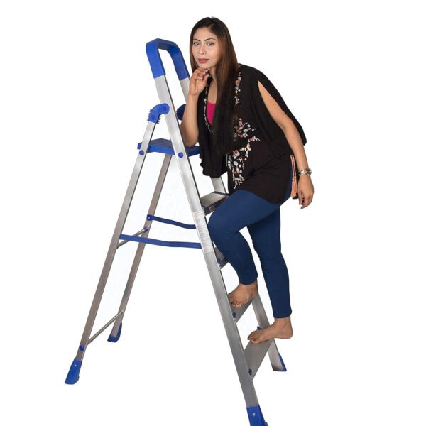 6 Step Orange Diamond Folding Ladder with Wide Steps 6 Steps 6.1 FT Ladder - Made in India, Alloy Steel