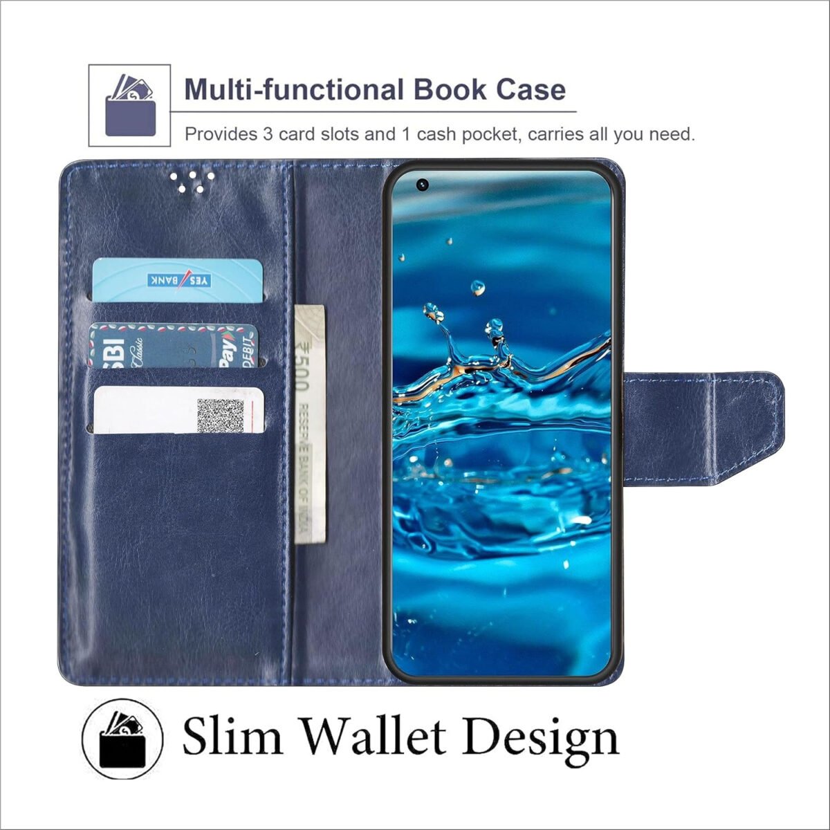 Vivo V40 Pro 5G / Vivo V40 5G Flip Cover Back Cover Case with Magnatic Closure | Inbuilt Stand | Card & Money Pocket (Blue)