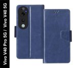 Vivo V40 Pro 5G / Vivo V40 5G Flip Cover Back Cover Case with Magnatic Closure | Inbuilt Stand | Card & Money Pocket (Blue)