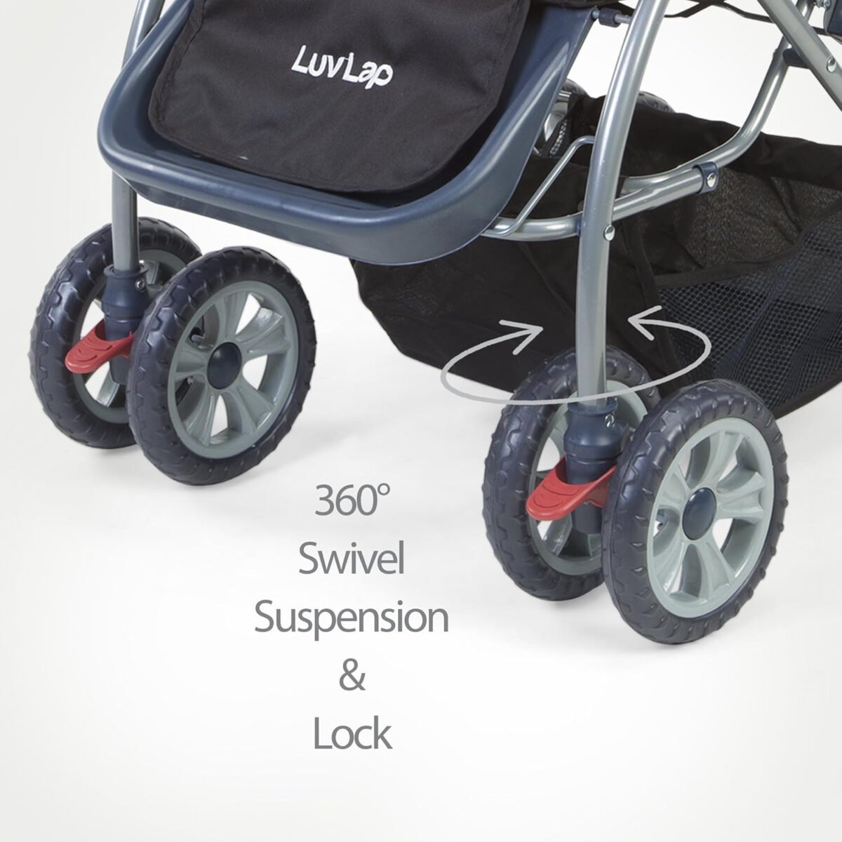 LuvLap Baby Stroller/Pram for 0 to 3 Years, New Born/Toddler/Kid, Lightweight, Adjustable Backrest, 360? Swivel Wheel,