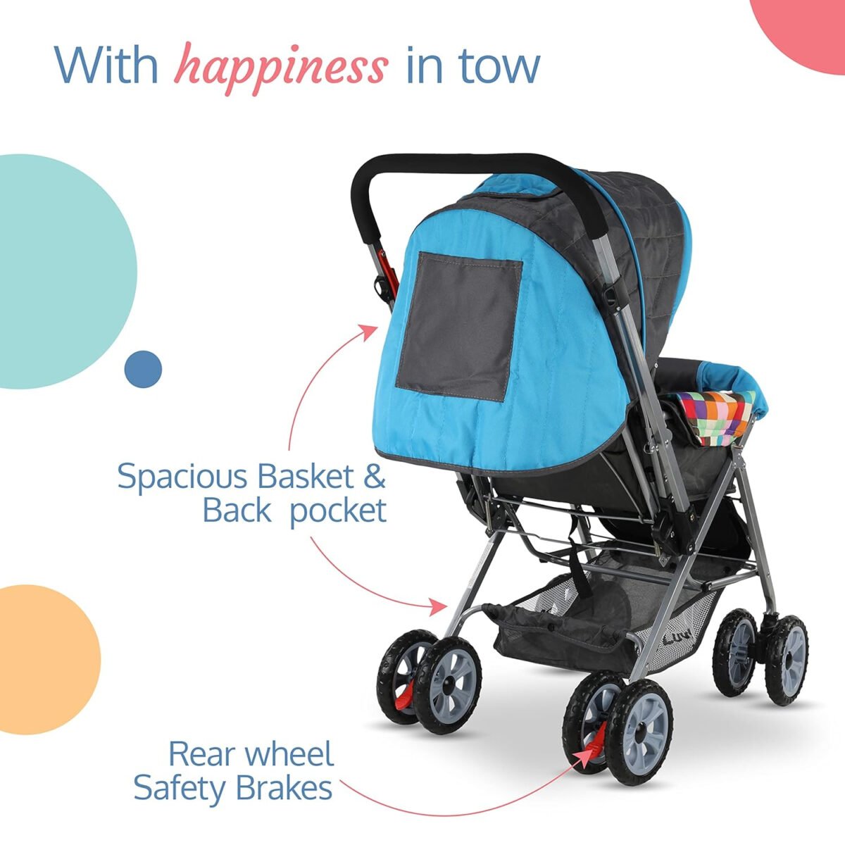 LuvLap Baby Stroller/Pram for 0 to 3 Years, New Born/Toddler/Kid, 5 Point Safety Harness, Adjustable backrest, 360°