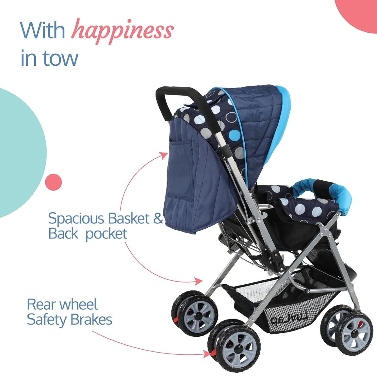 LuvLap Baby Stroller / Pram for 0 to 3 Years, New Born / Toddler / Kid, 5 Point Safety Harness, Adjustable backrest,