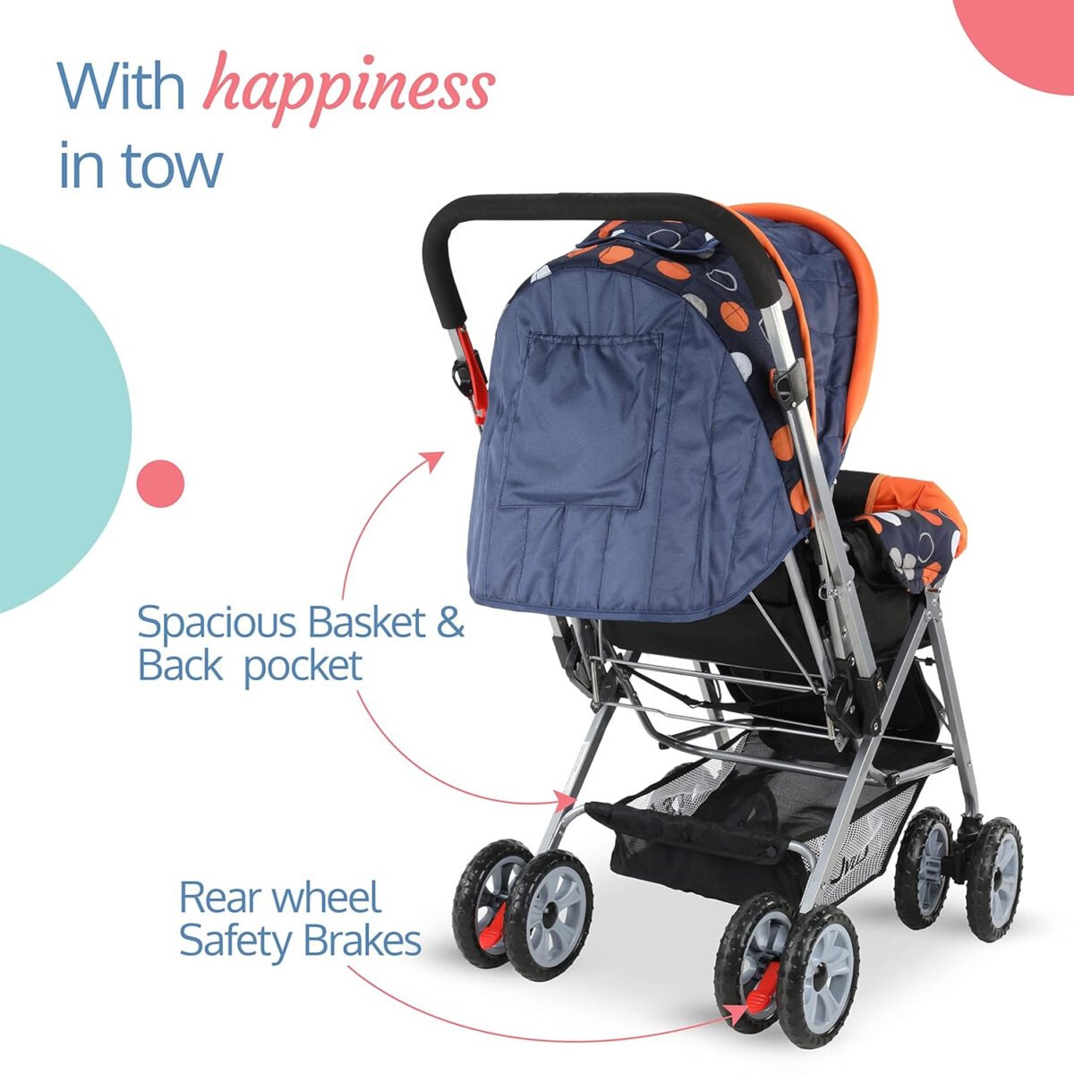 LuvLap Baby Stroller/Pram for 0 to 3 Years, New Born/Toddler/Kid, 5 Point Safety Harness, Adjustable backrest, 360°