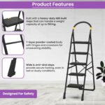 TruCare Home Ladder, Foldable with 5 Slip-Resistant Steps, Durable, Heavy Duty, Anti-Skid Steel Ladder (5 Steps, Black)