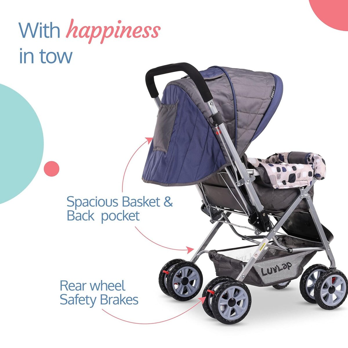 LuvLap Baby Stroller / Pram for 0 to 3 Years, New Born /Toddler / Kid, 5 Point Safety Harness, Adjustable backrest,