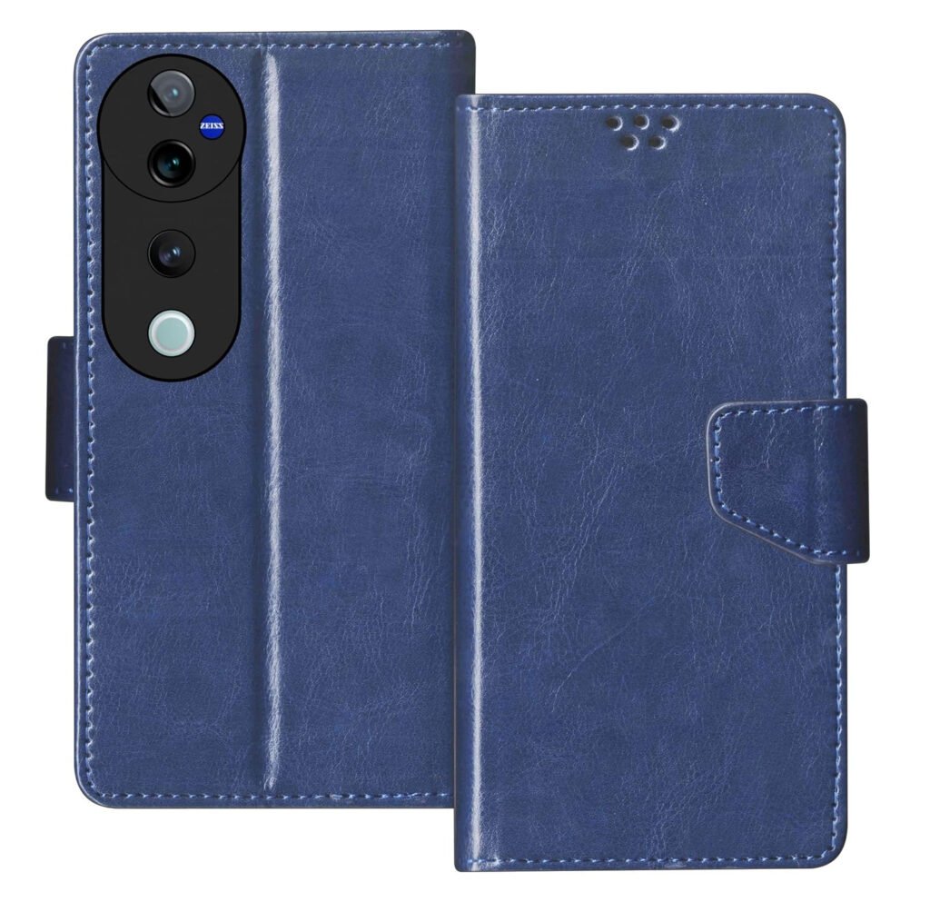 Vivo V40 Pro 5G / Vivo V40 5G Flip Cover Back Cover Case with Magnatic Closure | Inbuilt Stand | Card & Money Pocket (Blue)