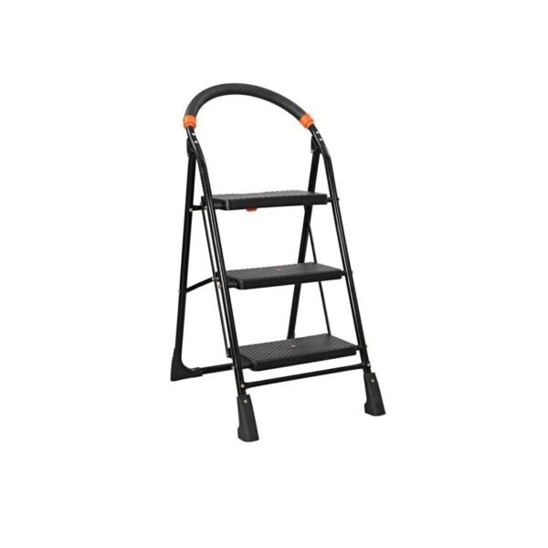 3 Step Ladder For Home Use | Wide Steps Ladder | Heavy Duty Ladder For Home Use Alloy Steel | Multipurpose Ladder Foldable | (BLACK)