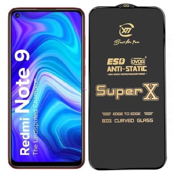 Premium Edge to Edge Super X Tempered Glass Screen Protector for Redmi Note 9 (Black) - (Pack of 2)