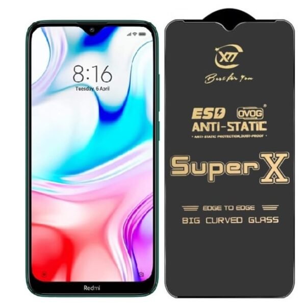 Super X Tempered Glass Screen Protector for Redmi 8 (Black) - (Pack of 2)