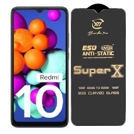 Super X Tempered Glass Screen Protector for Redmi 10 (Black)- (Pack of 2)