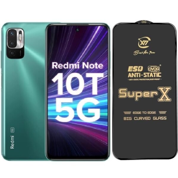 Super X Tempered Glass Screen Protector for Redmi Note 10T 5G (Black)- (Pack of 2)