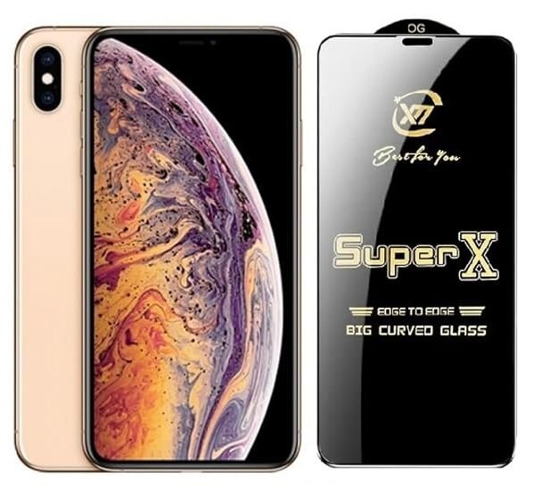 Super X Tempered Glass Screen Protector for Apple IPhone Xs Max (Black) - (Pack of 2)