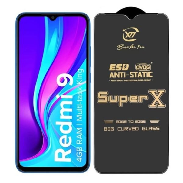 Premium Edge to Edge Super X Tempered Glass Screen Protector for Redmi 9 (Black) - (Pack of 2)