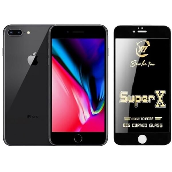 Super X Tempered Glass Screen Protector for Apple IPhone 8 Plus (Black) - (Pack of 2)