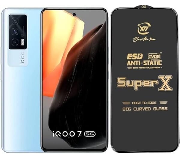 Super X Tempered Glass Screen Protector for IQoo 7 5G (Black) - (Pack of 2)