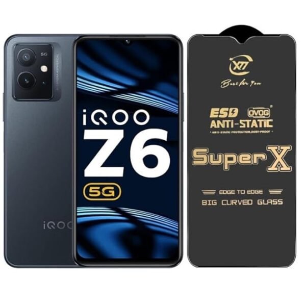 Super X Tempered Glass Screen Protector for IQoo Z6 5G (Black) - (Pack of 2)