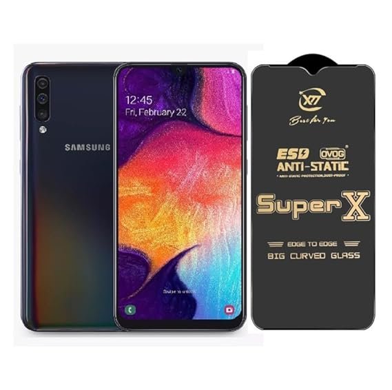 Super X Tempered Glass Screen Protector for Samsung Galaxy A50  Pack Of 2 (Black)