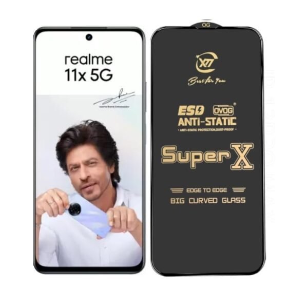 Super X Tempered Glass Screen Protector for Realme 11X 5G (Black) - (Pack of 2)