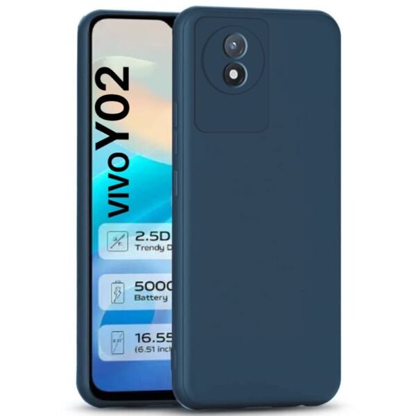 Back Cover for Vivo Y02 | Vivo Y02t | Ultra Slim Soft Rubberised Case | Inner Velvet Fabric Lining | Matte Silicone Flexible Mobile Case | Camera Protection - Blue