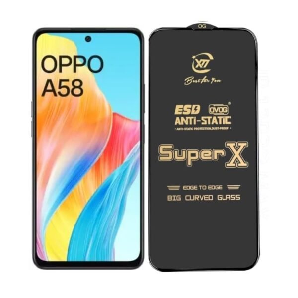 Premium Edge to Edge Super X Tempered Glass Screen Protector for Oppo A58 4G - (Black) Pack of 2