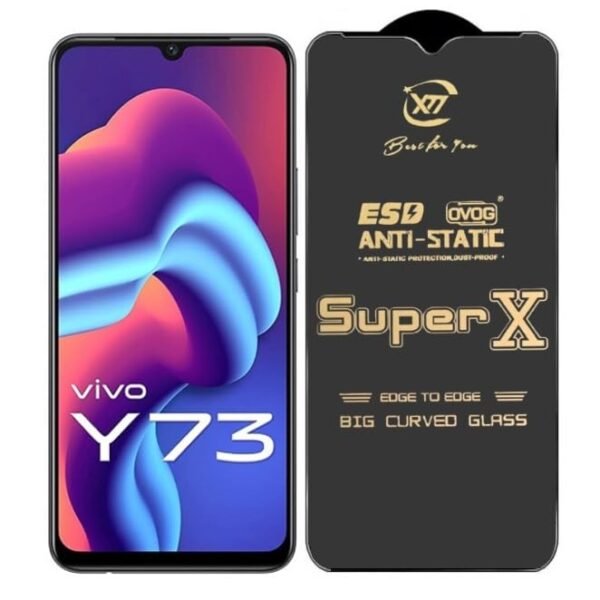 Premium Edge to Edge Super X Tempered Glass Screen Protector for Vivo Y73 -(Black) Pack of 2