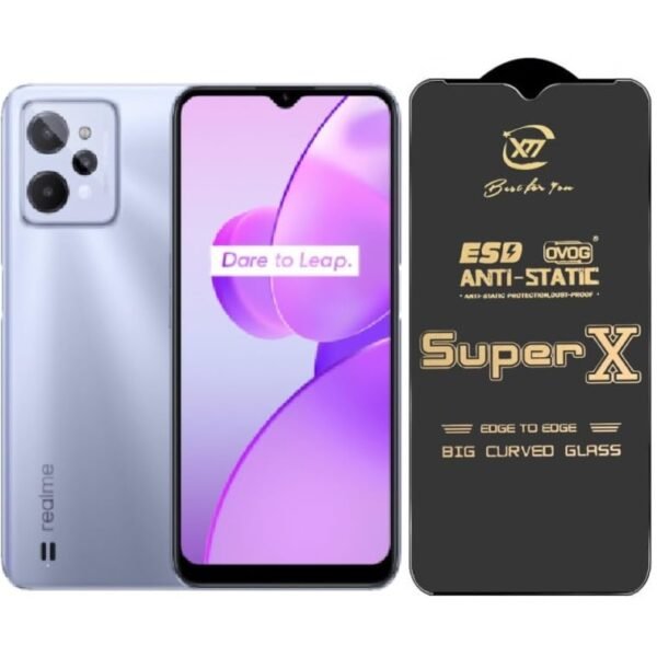 Premium Edge to Edge Super X Tempered Glass Screen Protector for Realme C31 - (Black) Pack of 2