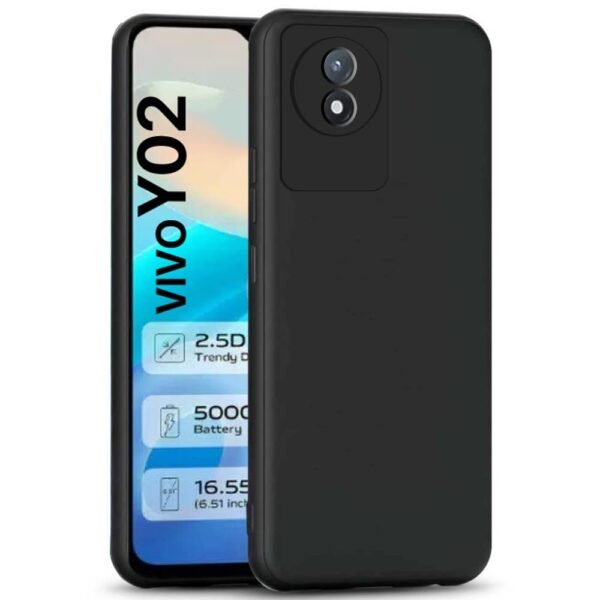 Back Cover Case for Vivo Y02 | Vivo Y02t | Inner Velvet Fabric Lining | Matte Silicone Flexible Camera Protection Back Cover – Black