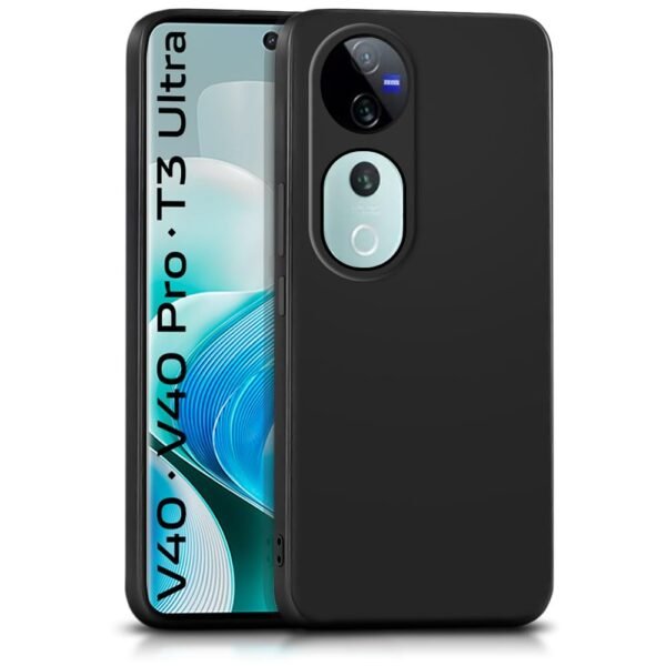 Back Cover for Vivo V40 | V40 Pro 5G | T3 Ultra 5G | Ultra Slim Soft Rubberised Case | Inner Velvet Fabric Lining | Matte Silicone Flexible Mobile Case | Camera Protection - Black