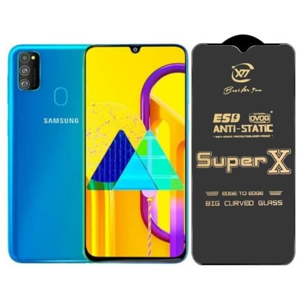 Premium Edge to Edge Super X Tempered Glass Screen Protector for Samsung Galaxy M21  (Black)Pack of 2