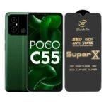 Premium Edge to Edge Super X Tempered Glass Screen Protector for Poco C55 - Pack of 2 (Black)