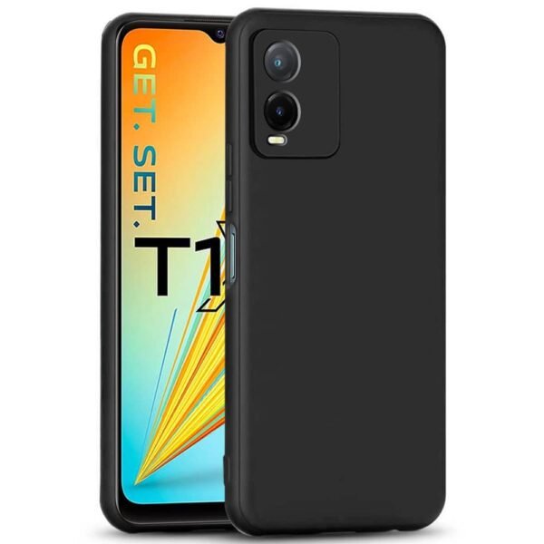 Back Cover for Vivo T1X| Ultra Slim Soft Rubberised Case | Inner Velvet Fabric Lining | Matte Silicone Flexible Mobile Case | Camera Protection - Black