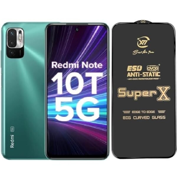 Premium Edge to Edge Super X Tempered Glass Screen Protector for Redmi Note 10T 5G - Pack of 2 (Black)