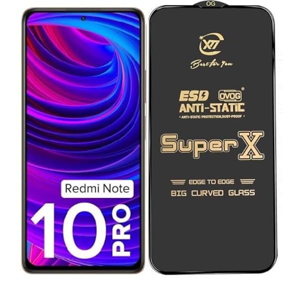 Premium Edge to Edge Super X Tempered Glass Screen Protector for Redmi Note 10 Pro - Pack of 2 (Black)