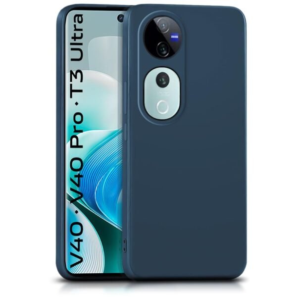 Back Cover for Vivo V40 | V40 Pro 5G | T3 Ultra 5G | Ultra Slim Soft Rubberised Case | Inner Velvet Fabric Lining | Matte Silicone Flexible Mobile Case | Camera Protection - Blue