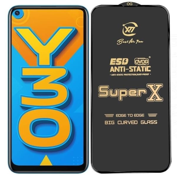 Premium Edge to Edge Super X Tempered Glass Screen Protector for Vivo Y73 -(Black) Pack of 2