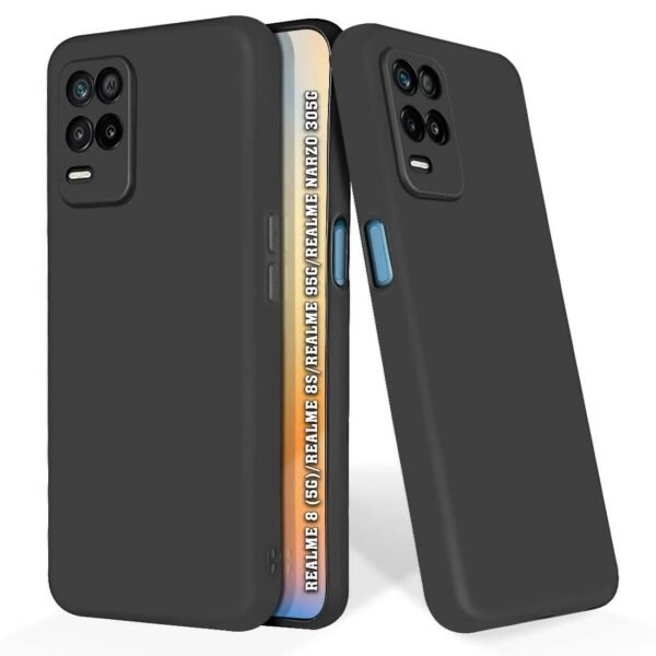 Soft Silicone Mobile Back Cover Compatible with Realme 8 5G, Realme 8s 5G, Realme Narzo 30 5G,Realme 9 5G | Shockproof Protective Case/Cover(Plain Black)