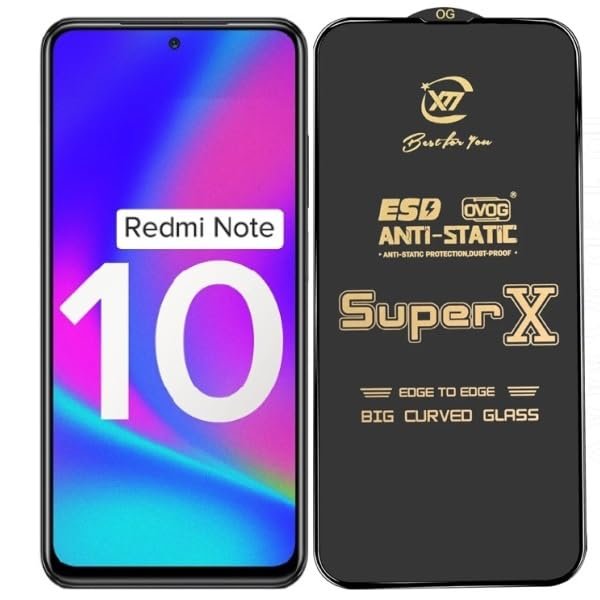 Premium Edge to Edge Super X Tempered Glass Screen Protector for Redmi Note 10 (Black)- (Pack of 2)