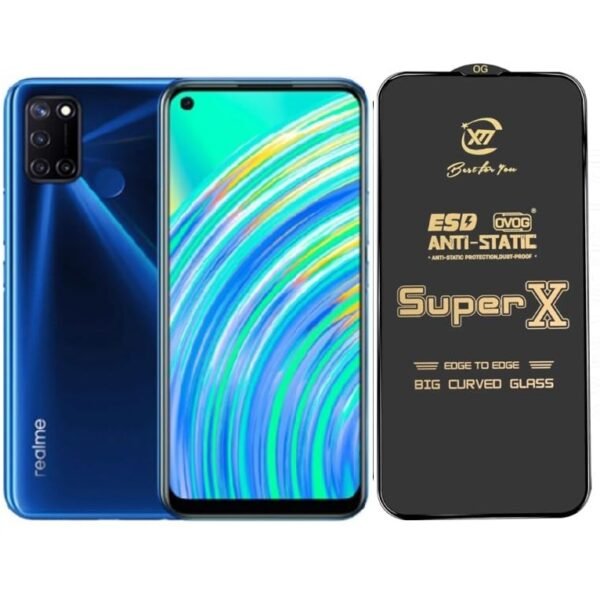 Premium Edge to Edge Super X Tempered Glass Screen Protector for Realme C17 (Black) - (Pack of 2)