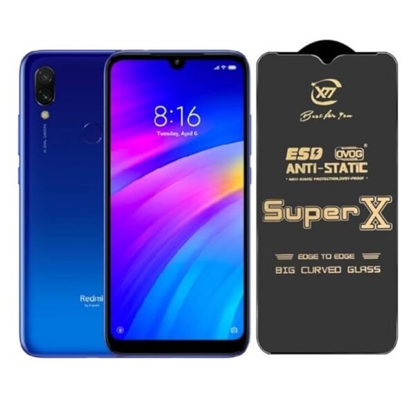 Premium Edge to Edge Super X Tempered Glass Screen Protector for Redmi 7 - (Black)