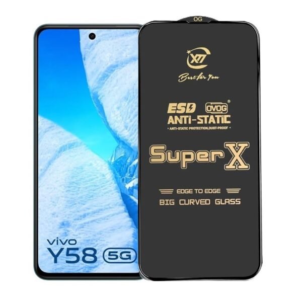 Premium Edge to Edge Super X Tempered Glass Screen Protector for Vivo Y58 5G (Black) Pack of 2