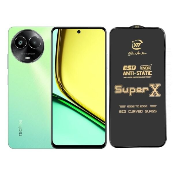 Super X Tempered Glass Screen Protector for Realme C67 5G (Black) - (Pack of 2)