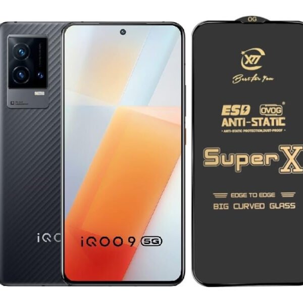 Super X Tempered Glass Screen Protector for IQoo 9 5G (Black) - (Pack of 2)