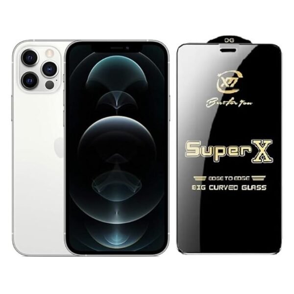 Super X Tempered Glass Screen Protector for Apple IPhone 12 Pro (Black) - (Pack of 2)